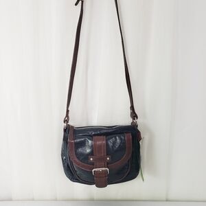 Tano NWT leather crossbody bag black brown saddle zip top